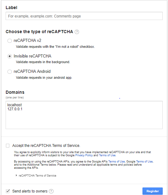 Form đăng ký google reCAPTCHA