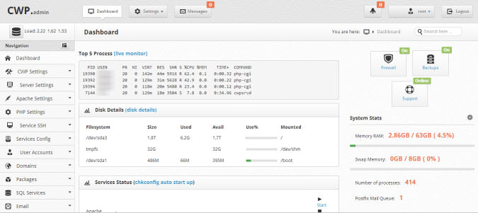 Giao diện quản trị CWP